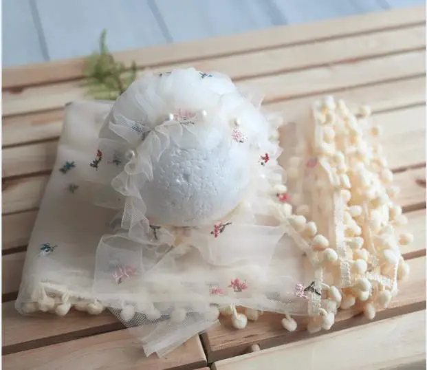 as photo ; Цвет слоновой кости; ажурная шапочка для новорожденных реквизиты для фотографирования ручной шитье из кружева, детский головной убор, кепка бейсболка красочный Жемчуг шапка, аксессуары для фотографий - Цвет: as photo