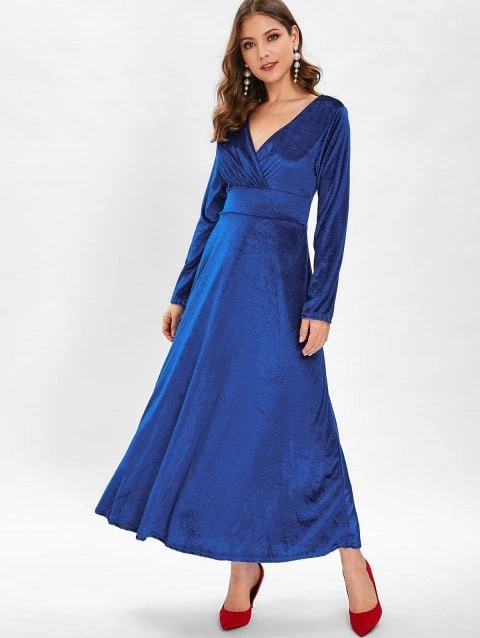 Autumn Women Dress Casual Full Sleeve V-Neck Ruched Dresses Thin Floral Solid Color Long Kaftan Dress Spring Ladies Girls 806