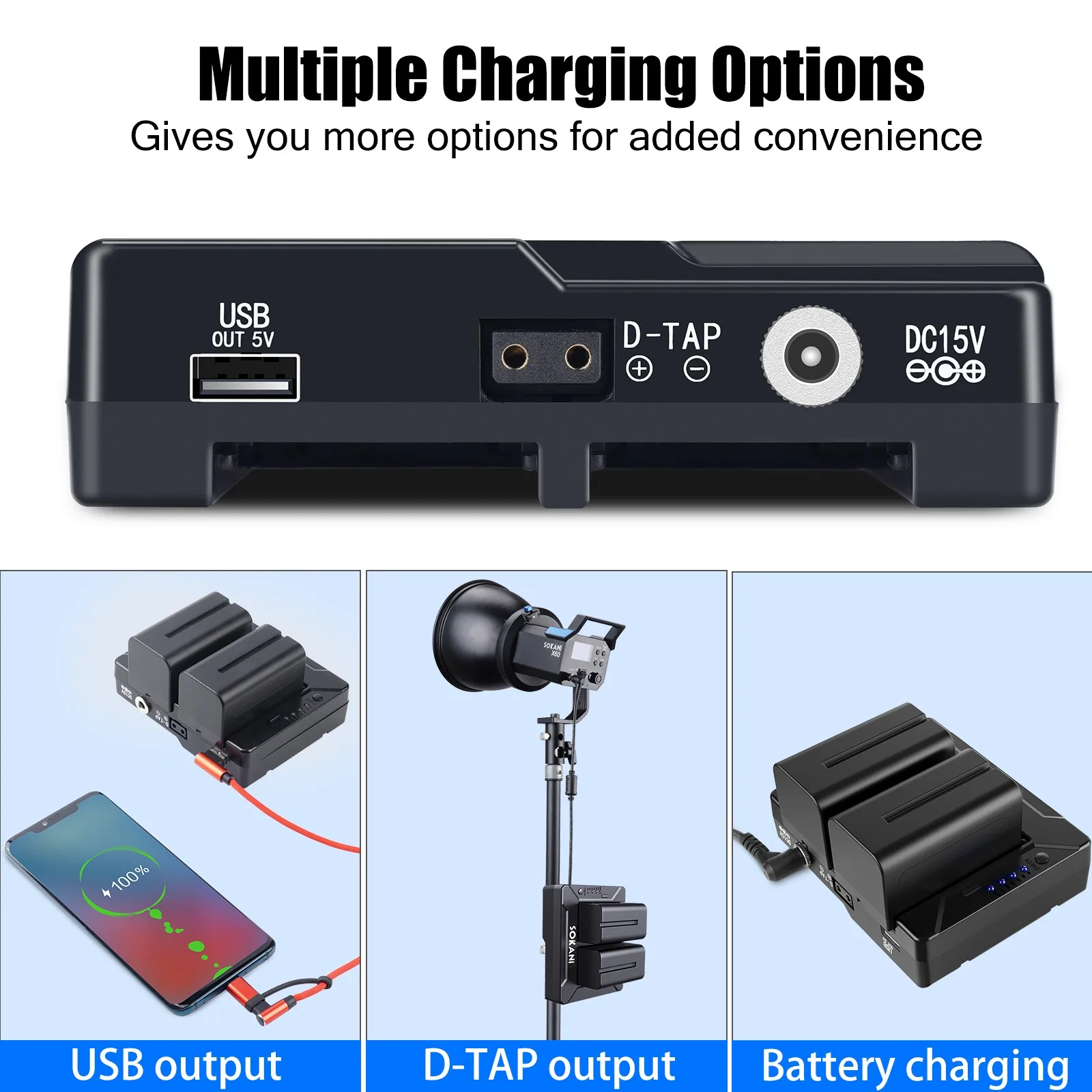 Sokani Adapter Plate D-Tap Output for Sony NP-F970 F750 F550 with V-Mount Adapte