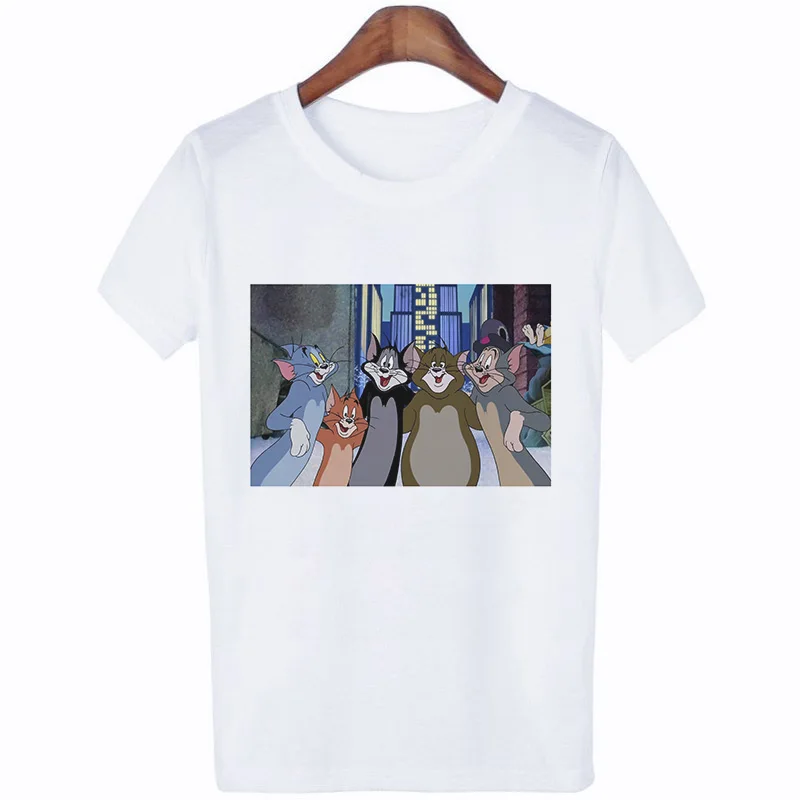 Женская футболка с изображением мыши, Джерри, дышащего кота, Тома, кавайная футболка, летняя повседневная футболка в стиле Харадзюку - Цвет: 3984
