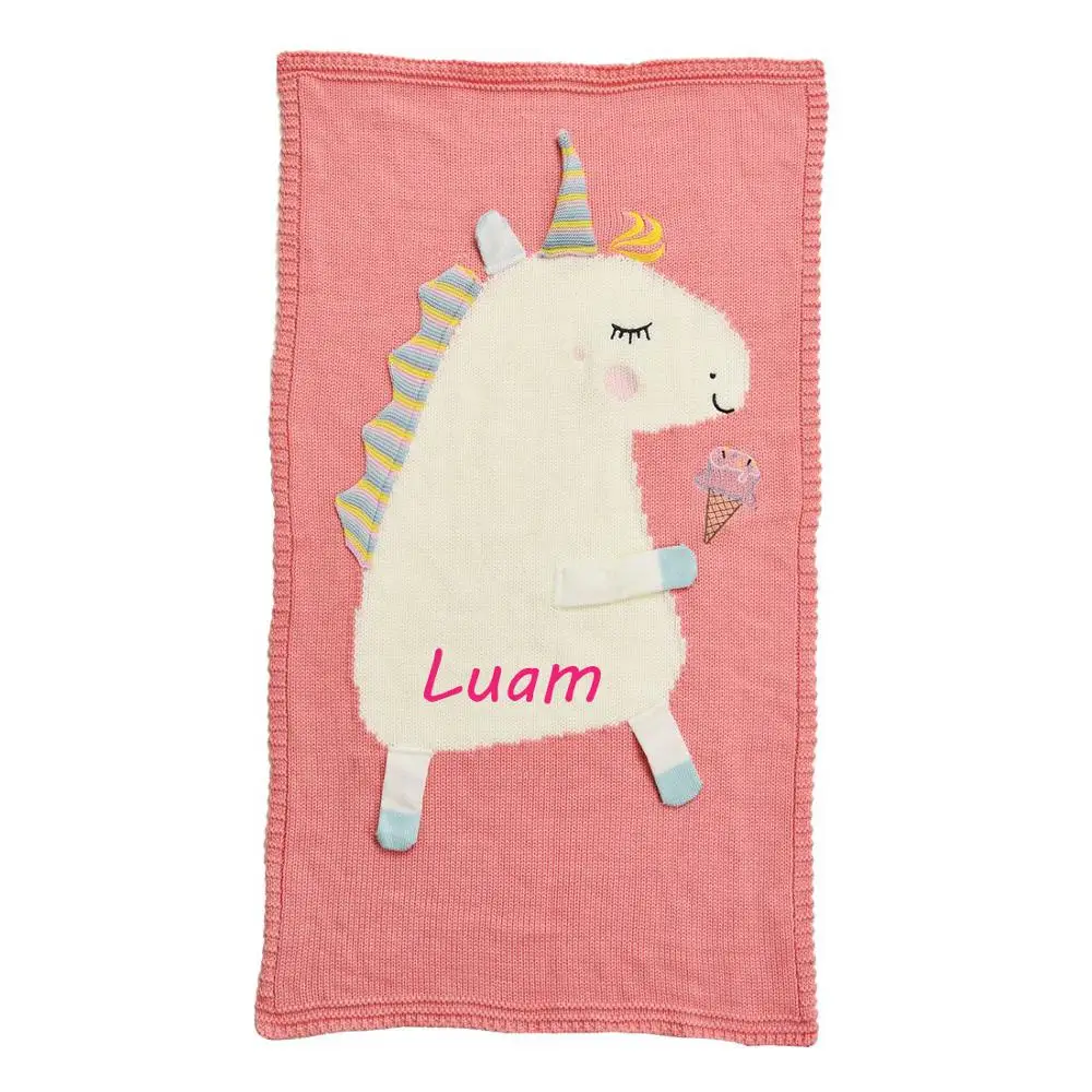 PERSONALISED BABY BLANKET UNICORN Or Llama PINK