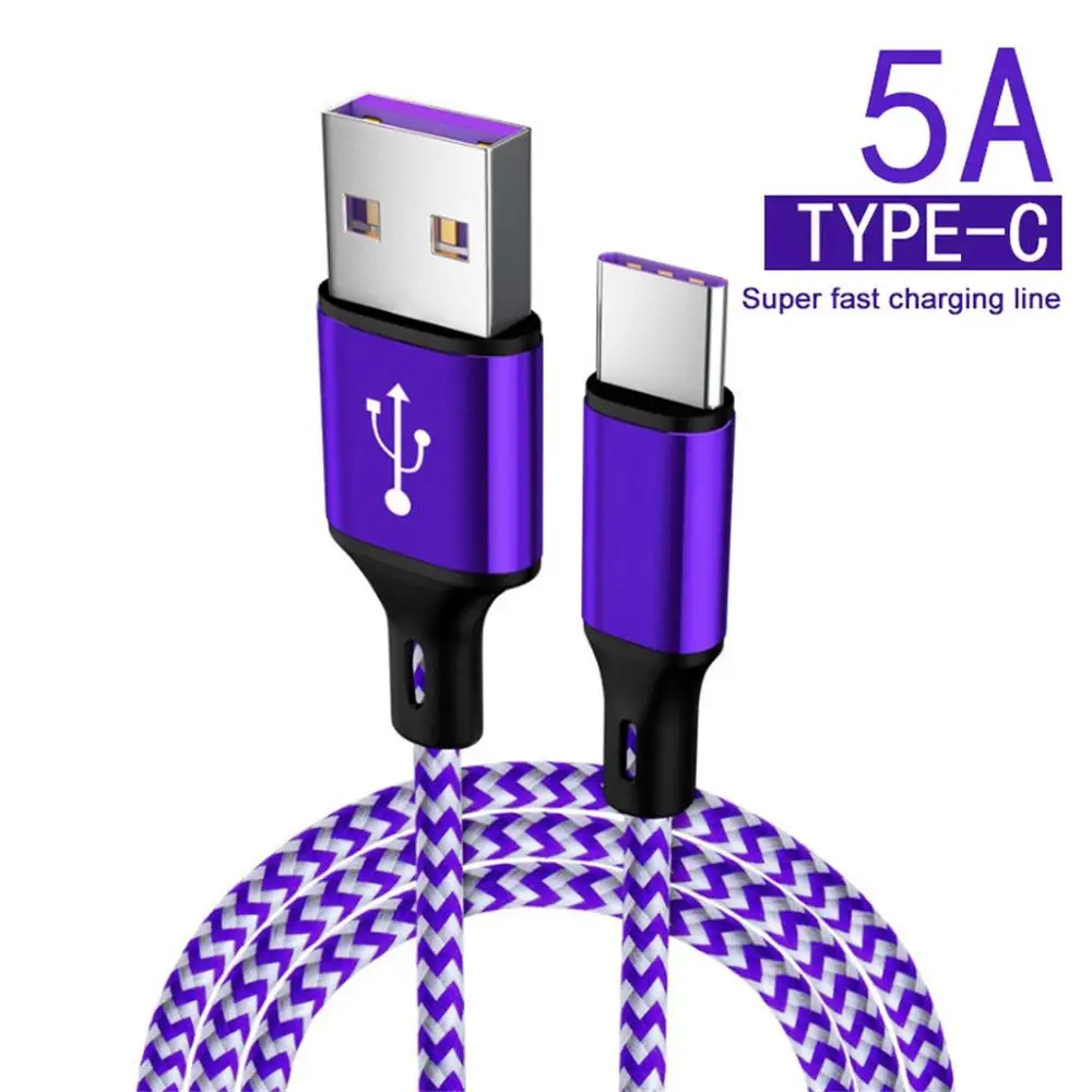 Быстрая 5А USB кабель нейлон зарядка 3,0 Тип C Зарядка для huawei для samsung телефон кабели данных Шнур зарядки линии#1127