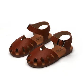 

Kids Sandals Summer Retro Style Princess Shoes Soft Leather Sandals Pure Color Cut-Outs Design Comfortable Beach Shoes SZ205