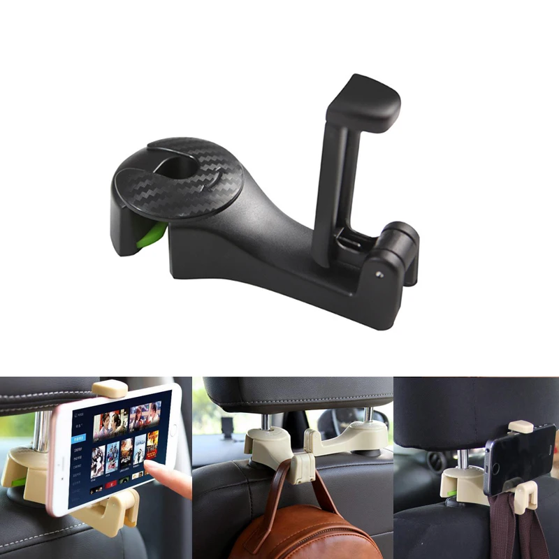 Coche ganchos asiento de automóvil ganchos con soporte de teléfono Universal reposacabezas de coche los ganchos para bolso para colgar bolsa tela de 1 Uds