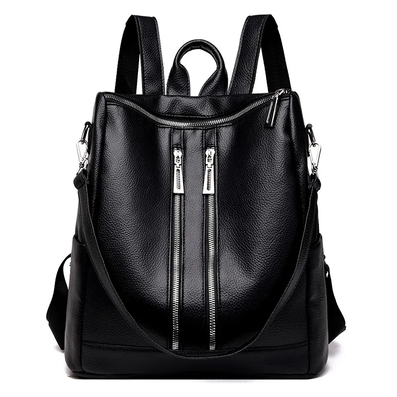 

New Style 2019 Korean-style Double Zipper PU Backpack Fashion Glorious Fashion-Style STUDENT'S Backpack Travel Casual Backpack