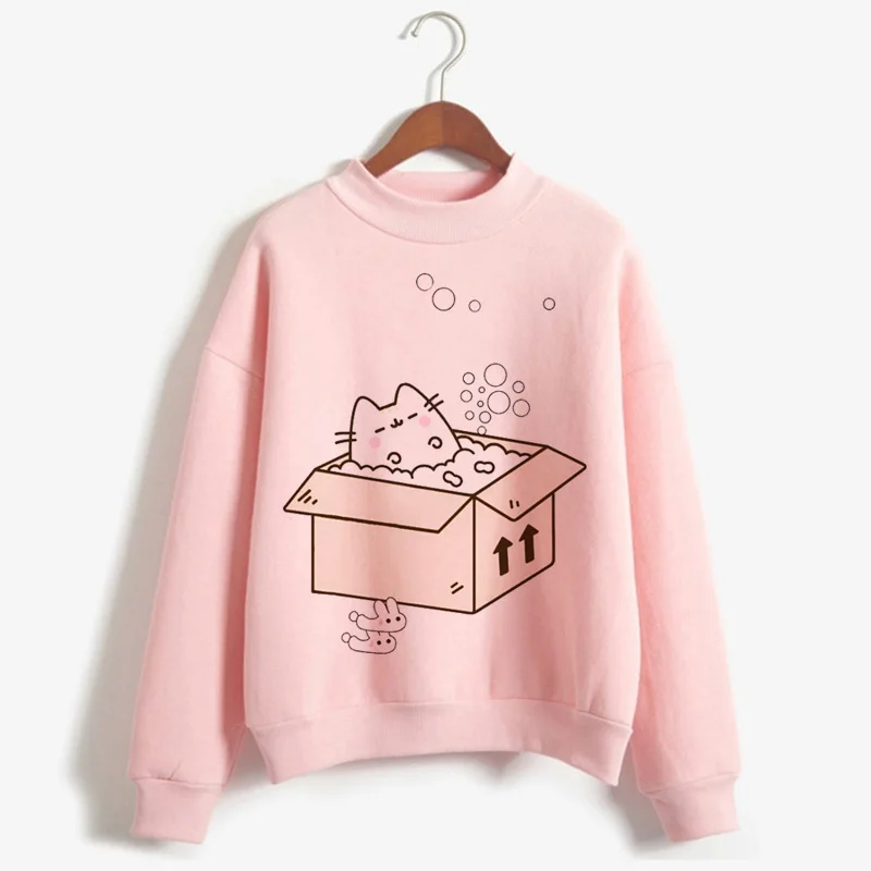 Милая Женская толстовка Ullzang Kawaii Pusheen Cat Harajuku в Корейском стиле; сезон осень-зима; теплая Женская толстовка с капюшоном