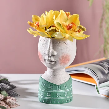 

Art Portrait Flower Pot Resin Succulents Plant Pot Human Face Flower Pot Desktop Vase Balcony Decorations Garden Accessories