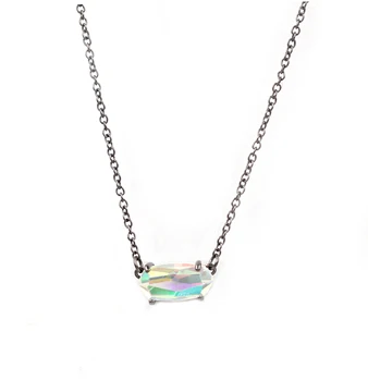 

2020 New Fashion Black Tone Small Oval Faceted AB Dichroic Crystal Stone Pendant Necklace for Women