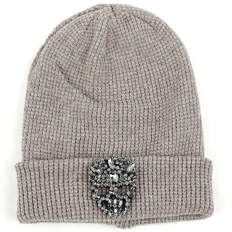 gray khaki Geebro, кашемировая шапочка для взрослых с черепом, аксессуары, Осень-зима, теплая шапка с манжетой, взрослые шапочки, шапка с черепом - Цвет: gray khaki