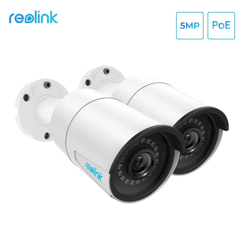 [2 Pack] Reolink PoE ip camera 5MP outdoor SD card slot  night vision SD card slot Mic motion detection remote access RLC-410