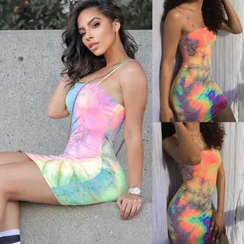 

Bodycon Sexy Blooming Mini Dress Women Spaghetti Strap Dress Summer Fashion 2020 Streetwear Neon Slim Skinny Sleeveless Vestidos