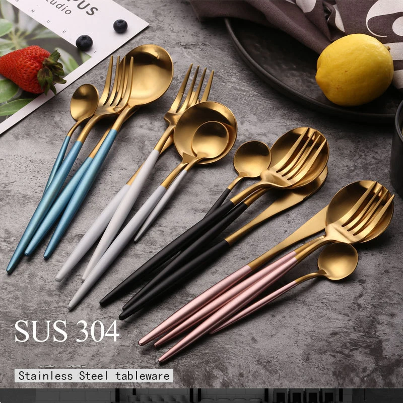 

4 pcs Stainless Steel Dinner Supply Dinnerware Set Knife Fork Spoon Cutlery Set Kitchen Tableware Silverware Sets