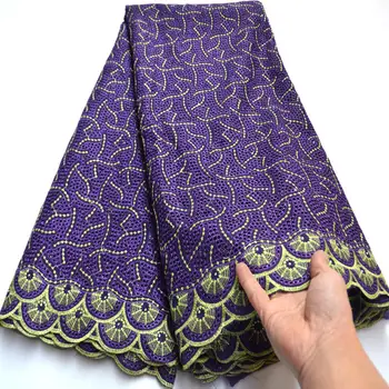 

5 yards Hollow Out Nigerian Voile Lace Hot sale Purple African Swiss voile lace fabric For Wedding Party dress Ki051