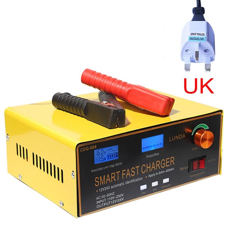 600W 30A умный автоматический 12 V/24 V автомобиль хранения Батарея Зарядное устройство ЖК-дисплей 5-ти ступенчатый интеллигентая(ый) ремонт импульса для свинцово-кислотный Батарея 6-600AH - Цвет: UK