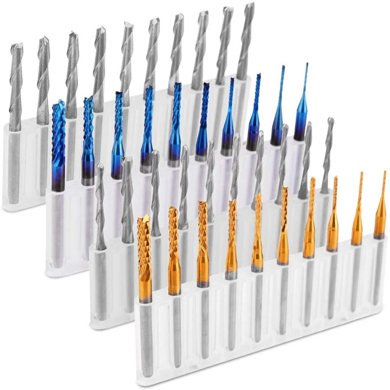 10/40pcs End Mill Engraving Bits Set Nano Blue Coat CNC Router Bits Cutting Milling Cutter 1/8\
