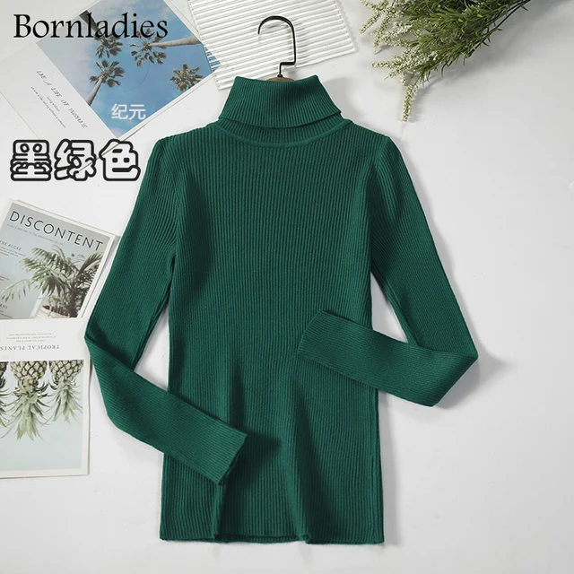 Bornladies 2021 Basic Turtleneck Women Sweaters Autumn Winter Tops Slim Women Pullover Knitted Sweater Jumper Soft Warm Pull Dark Green