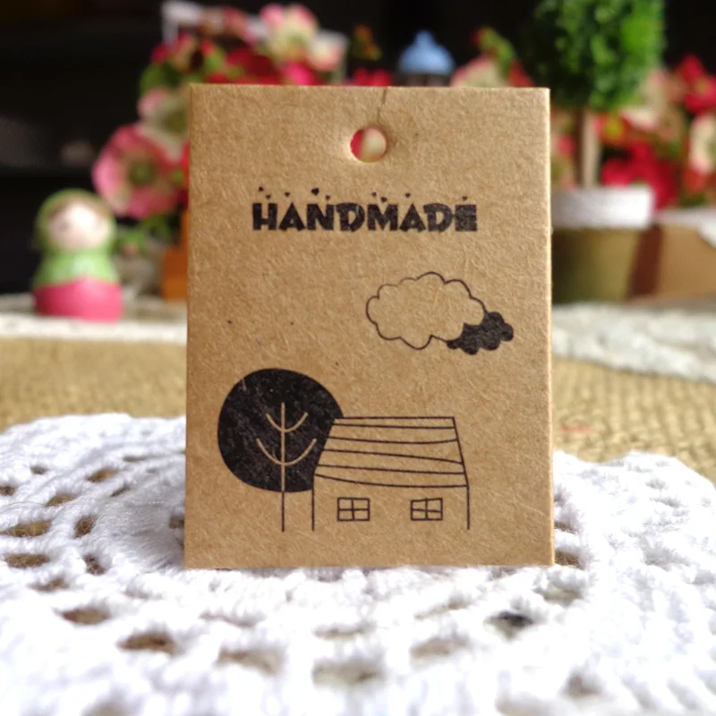 100PCS/lot Tree House Cloud Handmade Mini Paper Cards Hang Labels Kraft Paper Gift Packaging Tags Accessories