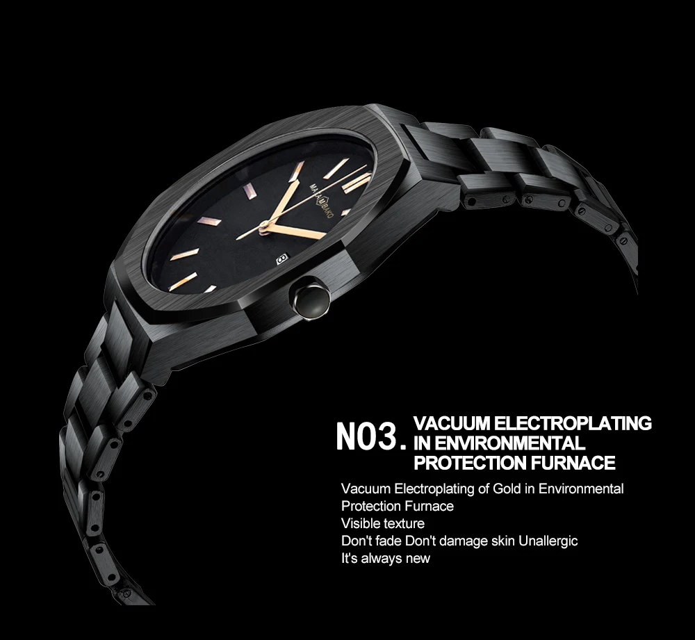 Original Top Brand All Black Stainless Steel Men's Wristwatch Classic Business Waterproof Japan Movement Quartz Watch For Men