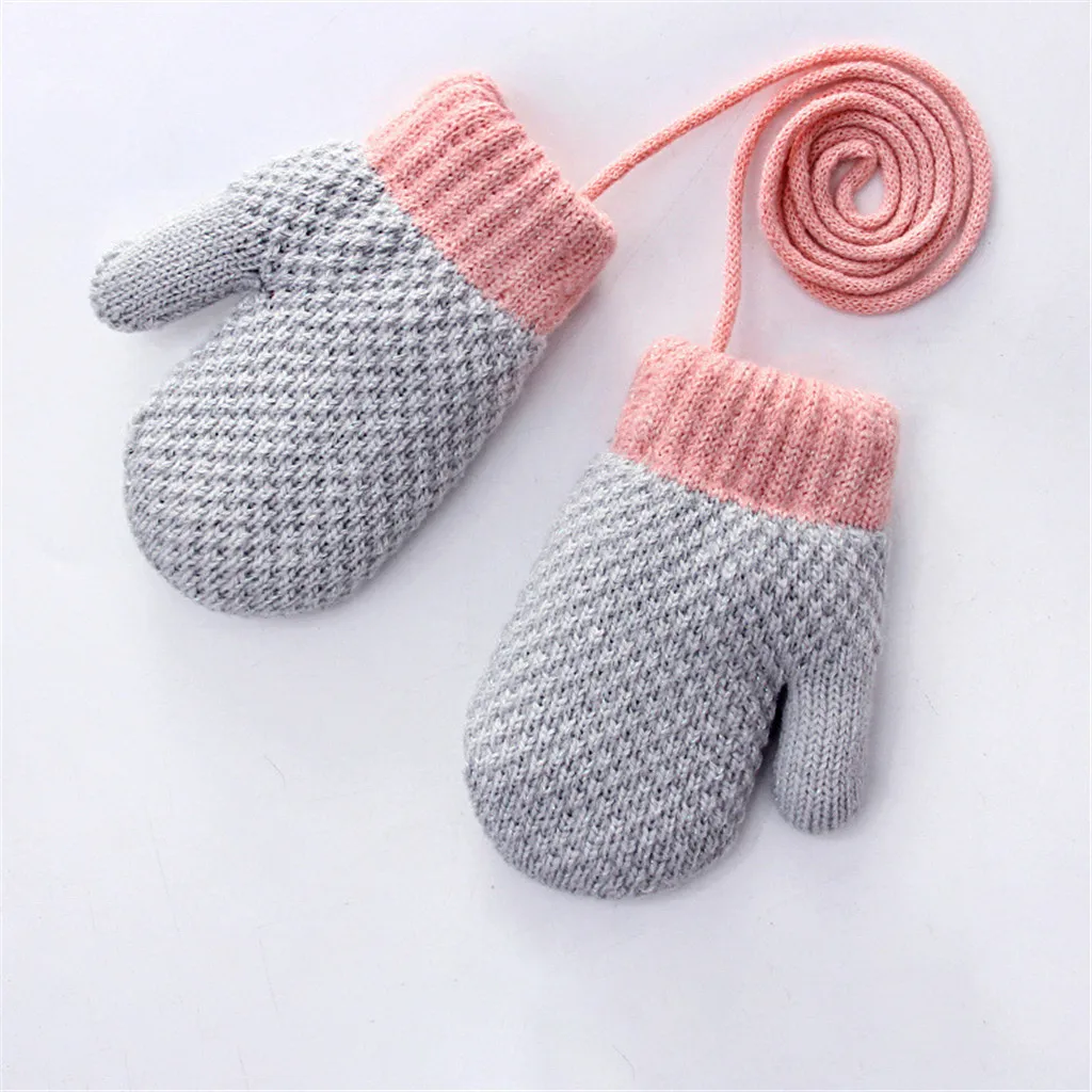 Модные зимние детские вязаные перчатки, Бархатные Теплые Элегантные перчатки, милые хлопковые зимние перчатки для девочек, перчатки для детей - Цвет: Серый