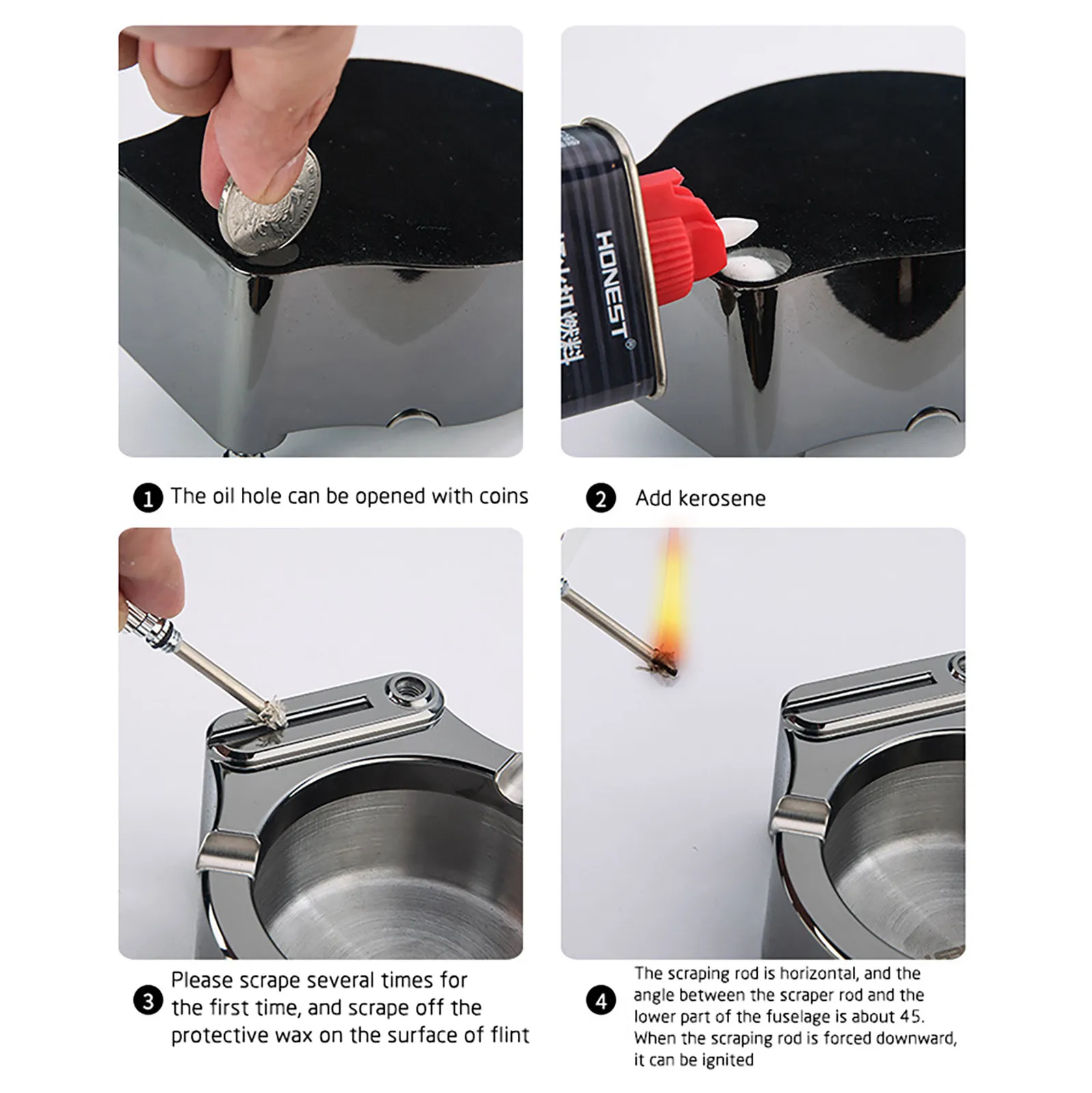 Lighter Ashtray Metal Oil Lighter Multifunctional Permanent Flint Lighter Desktop Home Office