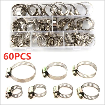 

60 PCS/Box Clip Tools Fastener Rustproof Automotive Pipes Hose Clamp 8-38mm Durable Hoop Stainless Steel Corrosion Resistant