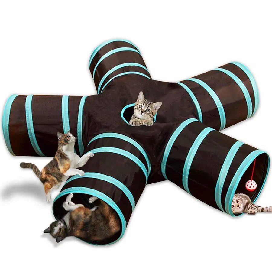 

5 Holes Cat Tunnel Foldable Cat play Tunnel toys with ball Kitten Toy Bulk Toys Rabbit Tunnel Cat Cave Interactive toy