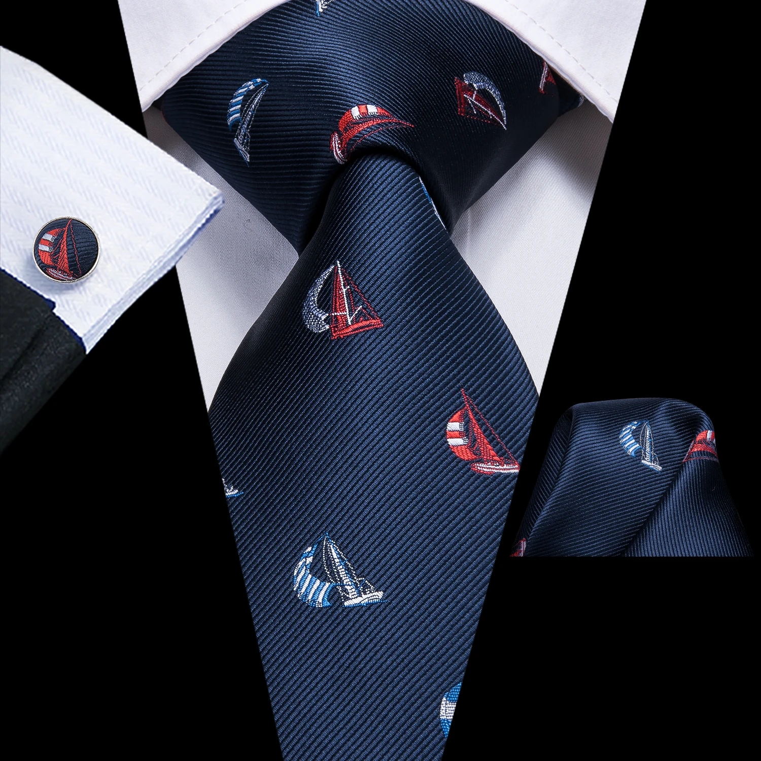 Hi-Tie Designer Mens Necktie Navy Blue Striped Dot Silk Wedding Tie For Men Hanky Cufflinks Tie Set Business Party