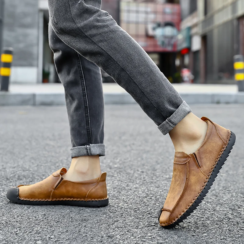Casual authentic men's shoes leather waterproof and comfortable spring and autumn quality driving shoes large size 48