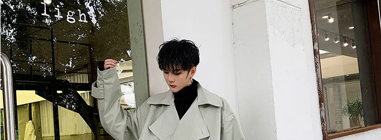 Men Overcoat Jacket Vintage Double Breasted Loose Casual Long Belt Trench Coat Male Streetwear Windbreaker