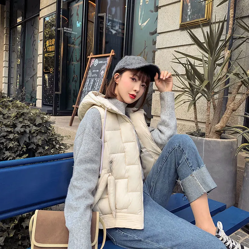 

2019 Winter New Style Korean-style Thin Short Cute Students Sleeveless down Jacket Cotton-padded Clothes Waistcoat Coat Women's