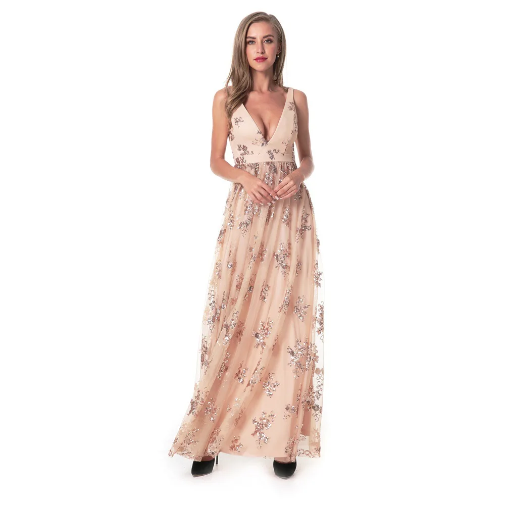 

Elegant V-Neck Party Dress High Quality Tulle With Applique Dinner Dresses Women Ladies Wedding Party Long Dress