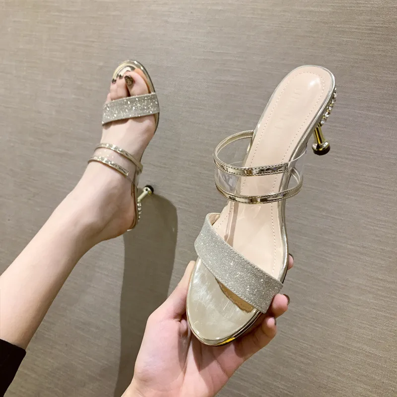 clear jelly sandals with rhinestones