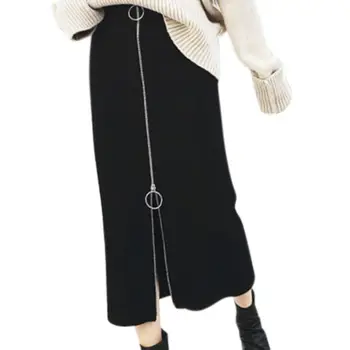 

Autumn Fashion Women Sexy Pencil Skirts Package Hip Skirt With Zipper Casual Female Long Straight Skirt