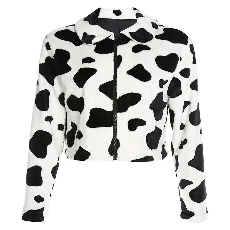 Promo Rockmore Milk Cow Print Winter Coats And Jackets Woman Bodycon Zipper Turndown Coat Harajuku Autumn