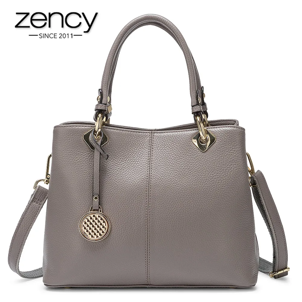 Zency Большая вместительная женская сумка натуральная кожа элегантные женские сумки через плечо высокое качество черный серый