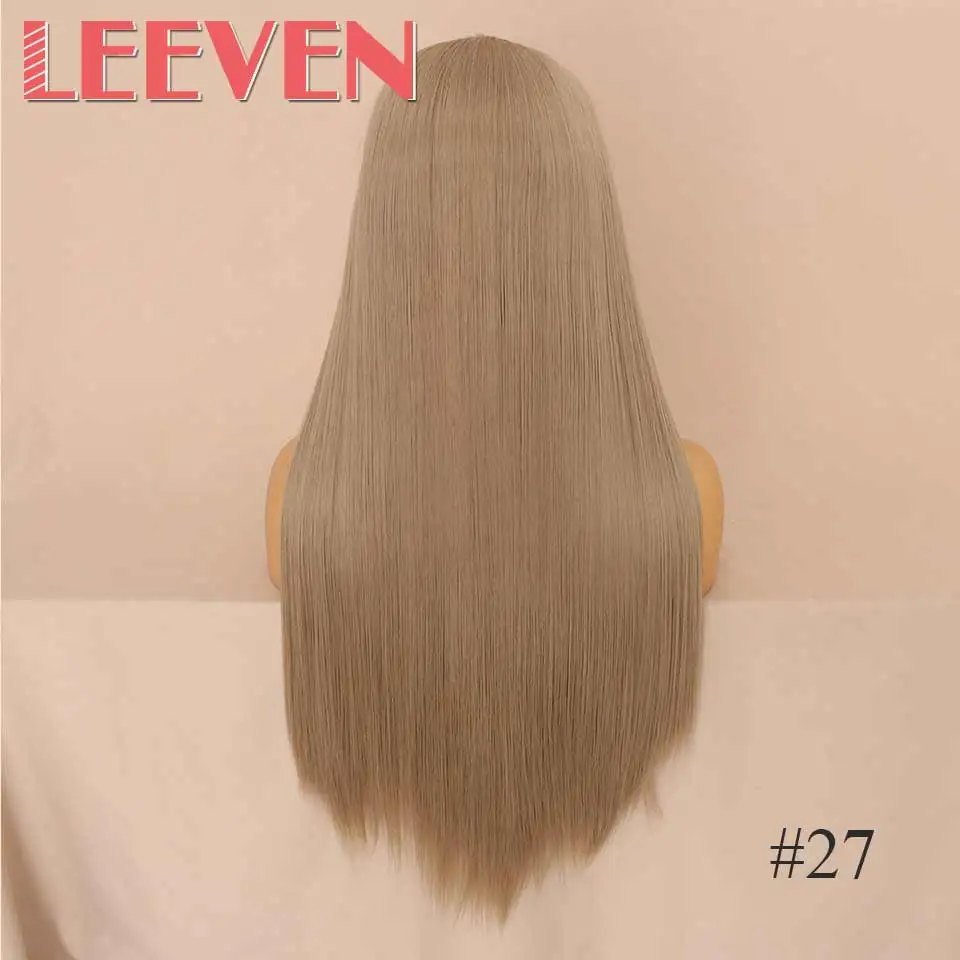 Leeven, 24 дюйма, шелковистые прямые волосы, синтетический парик на кружеве, 613 блонд, парики для женщин, черные, розовые, медные, Имбирные парики - Цвет: #27