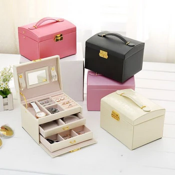 

Leather Jewelry Box Case Boxes For Makeup Jewelry And Cosmetic Beauty Case With 2 Drawers 3 Layers Jewelry Storage Box