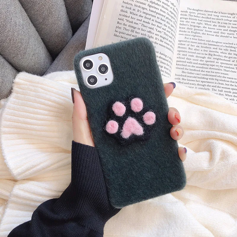 3D милый чехол для телефона для iphone 6, 6 S, 7, 8 Plus, X, XS, MAX, XR, 11 Pro, MAX, Neo, NXT, с изображением следов питомца, плюшевая теплая задняя крышка