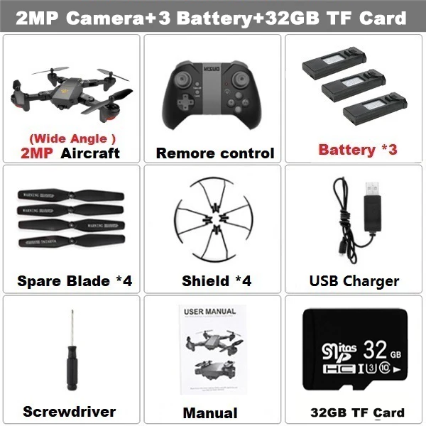2MP 3B 32GB VISUO XS809HW Дрон 2MP широкоугольный wifi FPV камера Дроны с камерой 0.3MP селфи складной RC Квадрокоптер мини Дрон CS SG107 - Цвет: 2MP 3B 32GB