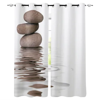 

Stone Water Wave Art Black White Texture Window Curtains LivingRoom Kitchen Curtains Left and Right Biparting Open
