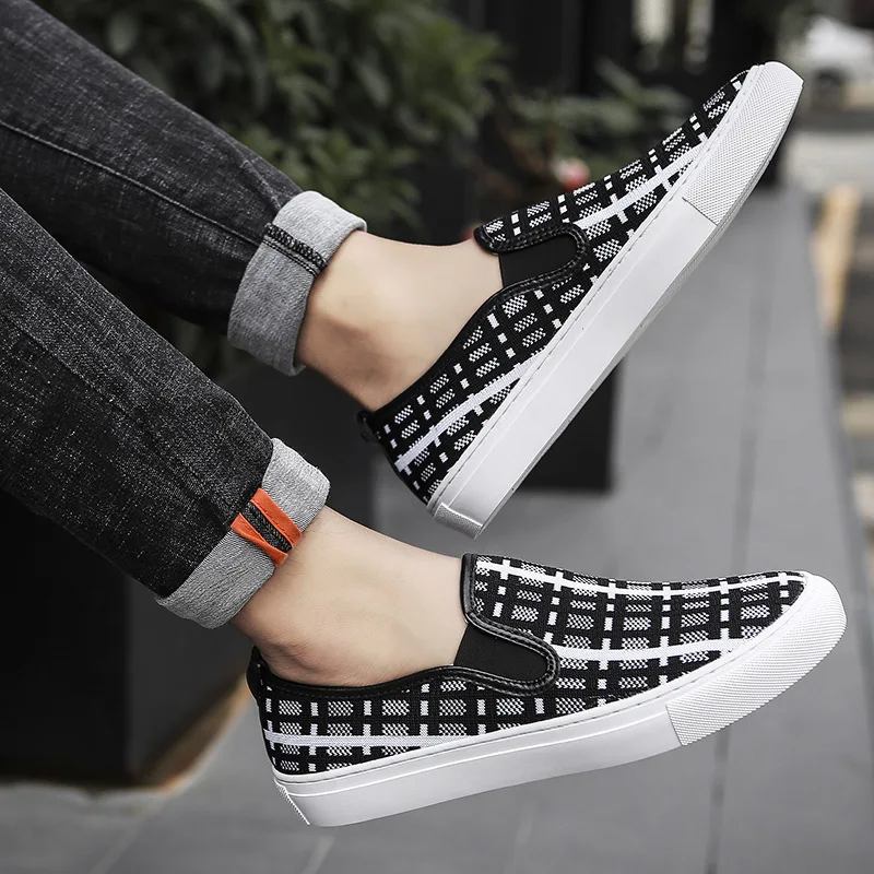 

2019 autumn new men's shoes comfortable breathable casual shoes fashion retro plaid canvas shoes trend personality shoes