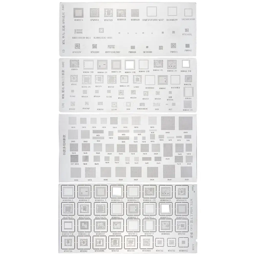 4 шт. Универсальный BGA трафарет для MTK MSM samsung huawei Xiaomi IPad процессор ОЗУ PM мощность IC Reball Pin BGA прямого нагрева шаблон