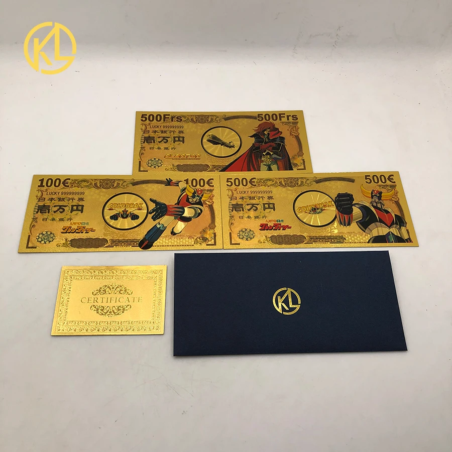 1set Japanese Anime UFO Robot Grendizer Goldorak Gold Foil Banknote Plastic Cards for Collection and Gifts
