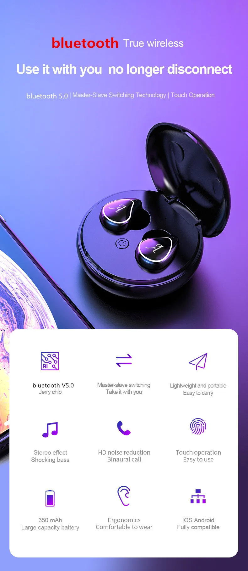 A4 TWS 8D bluetooth Hi-Fi наушники Беспроводной игровая гарнитура стерео сенсорный Управление бинауральные с зарядный чехол