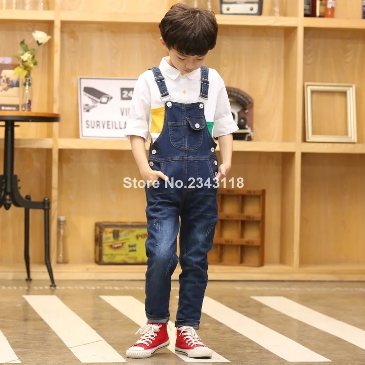 

2-12 Years Spring Autumn Fashion Teenage Boys Kids Denim Overalls Children Jumpsuits Boy Jeans Pants Cowboy Pocket Jeans