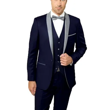

Navy Blue Men Suit Slim Fit Wedding Suits for Men Groom Suit Tuxedos 3 Pieces costard homme mariage Costume Homme mariage
