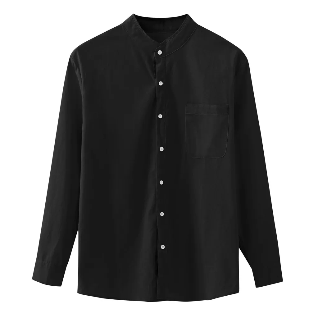 Мужская мешковатая льняная рубашка с длинным рукавом VogueShirts Camisa Fe Мужская рубашка на пуговицах с карманом и стоячим воротником Топы
