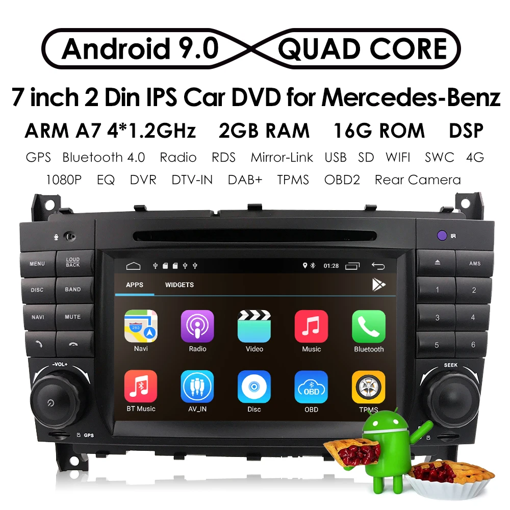 Android 9,0 2 DIN автомобильный DVD gps для Mercedes/Benz W203 W209 W219 a-класс A160 c-класс C180 C200 CLK200 Радио Стерео dab swc dvr bt