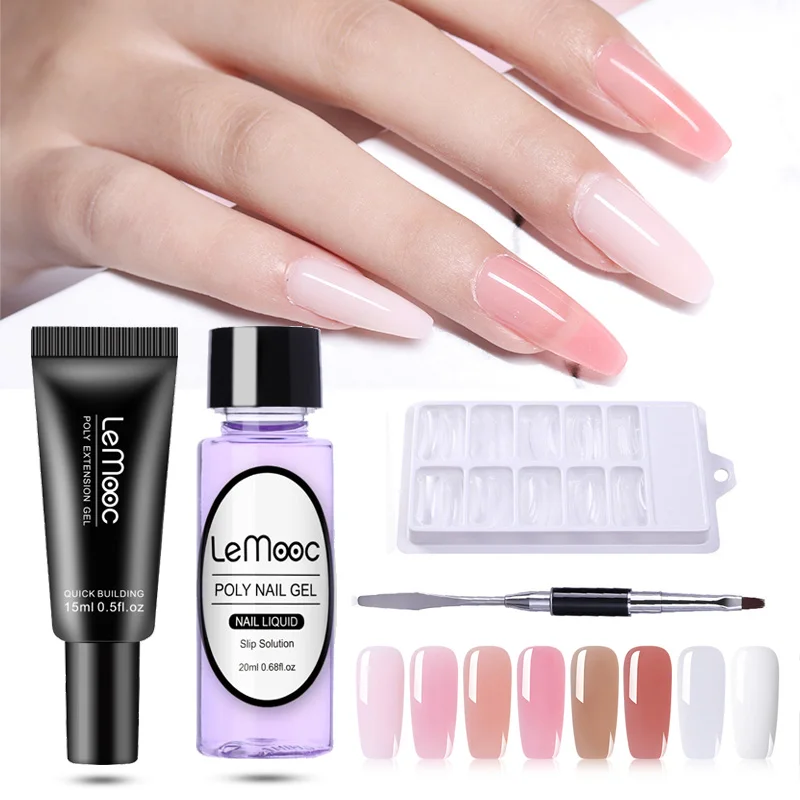 

LEMOOC Liquid Slip UV Poly Quick Builder Gel Nails Permanent Solution Painless Acrylic Nail Art Extension Manicure Tool Set