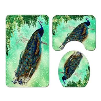 

Peacock Shower Curtains Mat Four-piece Bathroom Polyester Creative Shower Curtain Printing шторы cortinas Shower Curtains/